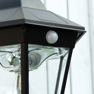 Luminaire solaire extérieur lampe de jardin lampadaire lanterne classique lampadaire sur pied LED en aluminium étanche, capteur activé par le mouvement PIR, luminosité réglable noir