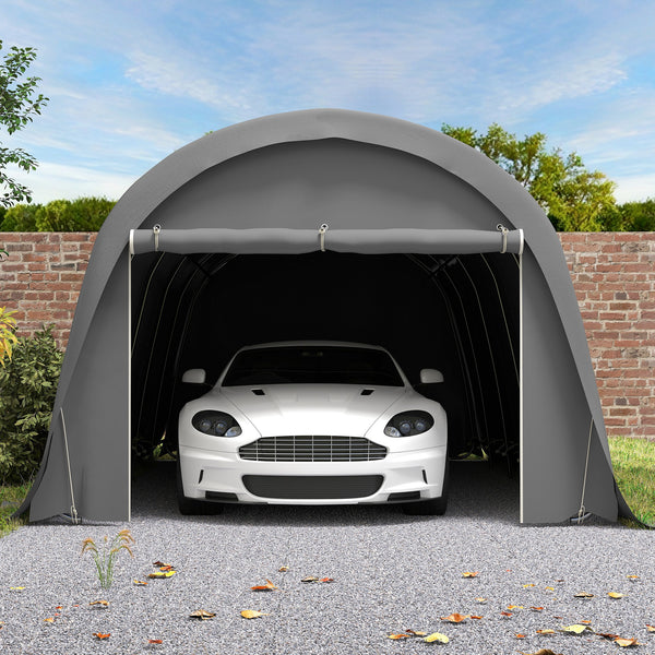 Carport tente de garage 3,6 x 7,2 m, abri voiture extérieur, tente de stockage avec parois latérales amovibles et Grande Porte Roulante, carport pour voiture, camion, bateau, gris foncé