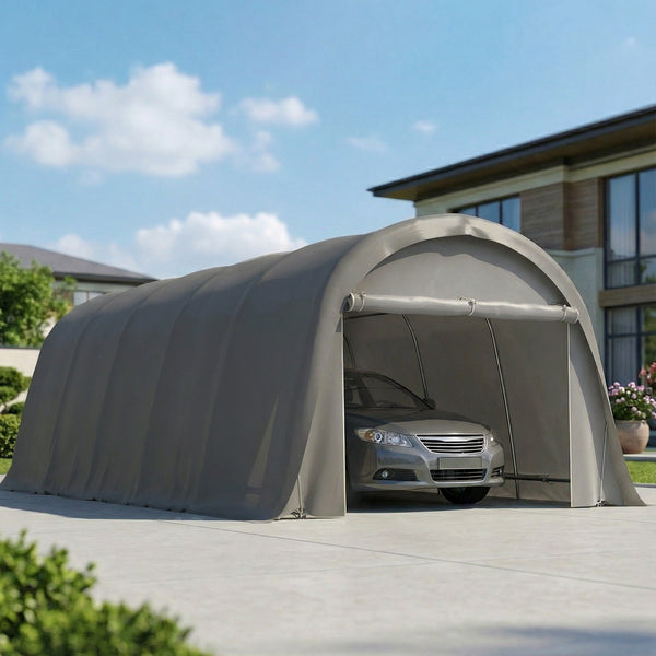 Carport tente de garage 3,6 x 7,2 m, abri voiture extérieur, tente de stockage avec parois latérales amovibles et Grande Porte Roulante, carport pour voiture, camion, bateau, gris foncé