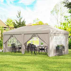 Tonnelle de jardin exterieur 6x3m tonnelle pliante Imperméable avec Parois Anti UV barnum pliant Hauteur Réglable Tente de réception avec Sac de Transport Installation Facile beige