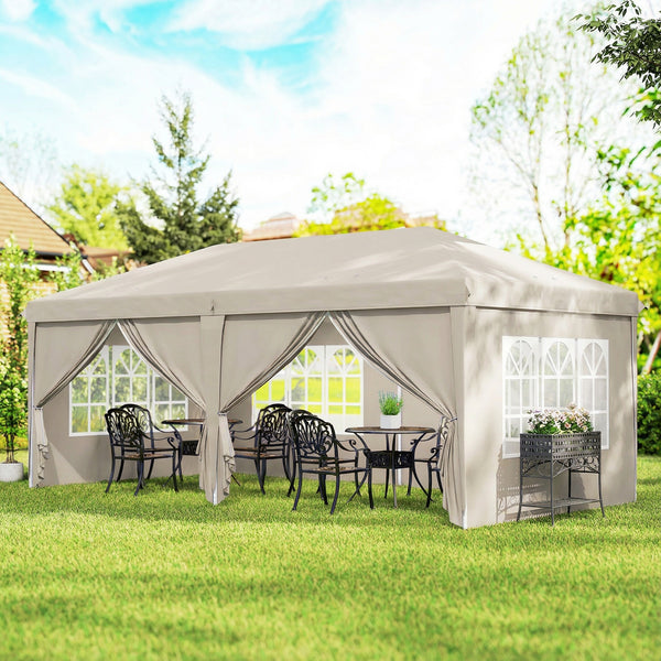 Tonnelle de jardin exterieur 6x3m tonnelle pliante Imperméable avec Parois Anti UV barnum pliant Hauteur Réglable Tente de réception avec Sac de Transport Installation Facile beige