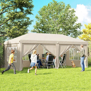 Tonnelle de jardin exterieur 6x3m tonnelle pliante Imperméable avec Parois Anti UV barnum pliant Hauteur Réglable Tente de réception avec Sac de Transport Installation Facile beige