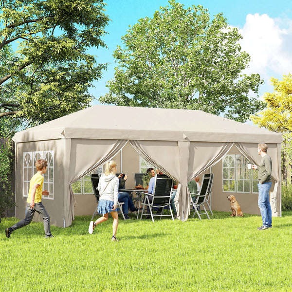 Tonnelle de jardin exterieur 6x3m tonnelle pliante Imperméable avec Parois Anti UV barnum pliant Hauteur Réglable Tente de réception avec Sac de Transport Installation Facile beige