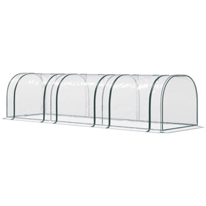 Mini Serre de Jardin, Mini Serre Tunnel, Serre à Tomates 3,5L x 1l x 0,8H m, Acier, PVC Haute Densité Anti-UV, 3 Fenêtres avec Zip Enroulables, Vert et Transparent
