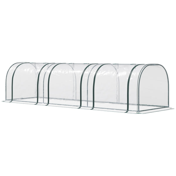 Mini Serre de Jardin, Mini Serre Tunnel, Serre à Tomates 3,5L x 1l x 0,8H m, Acier, PVC Haute Densité Anti-UV, 3 Fenêtres avec Zip Enroulables, Vert et Transparent