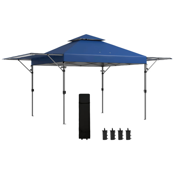 Tonnelle pop-up jardin barnum Pliant 5 x 3 m, tissu oxford avec 2 parois réglables, facile à monter, sac à transport à roulettes inclus bleu