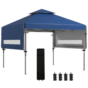Tonnelle pop-up jardin barnum Pliant 5 x 3 m, tissu oxford avec 2 parois réglables, facile à monter, sac à transport à roulettes inclus bleu