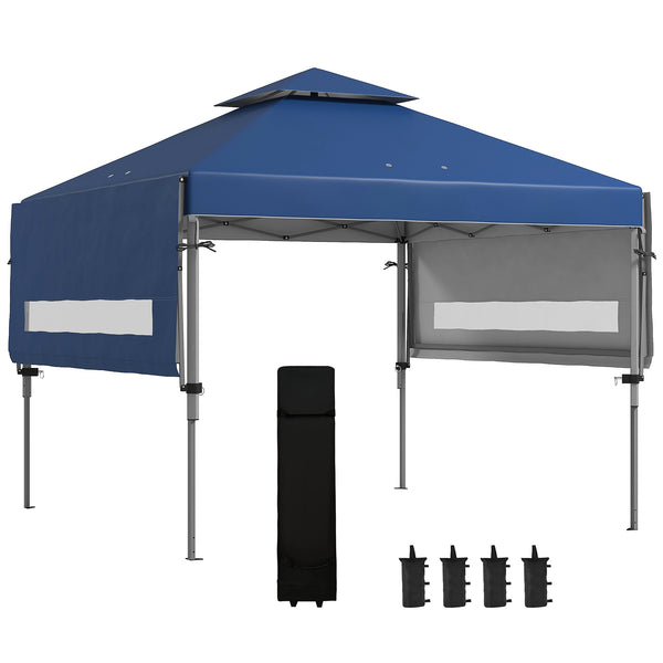 Tonnelle pop-up jardin barnum Pliant 5 x 3 m, tissu oxford avec 2 parois réglables, facile à monter, sac à transport à roulettes inclus bleu