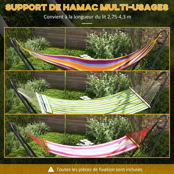 Support de Hamac pour 2 Personnes, Cadre de Hamac en Métal Portable et Réglable, Résistante aux Intempéries, pour Hamacs de 2,75 à 4,3m, Capacité de 250 kg, Noir