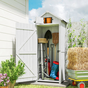 Armoire de Jardin Extérieur, Abri de Jardin en Bois, Abri pour Outils, 3 Étagères, 2 Portes à Loquets, Toit en Pente Bitumé, 77L x 54l x 179H cm, Sapin Traité, Gris Clair