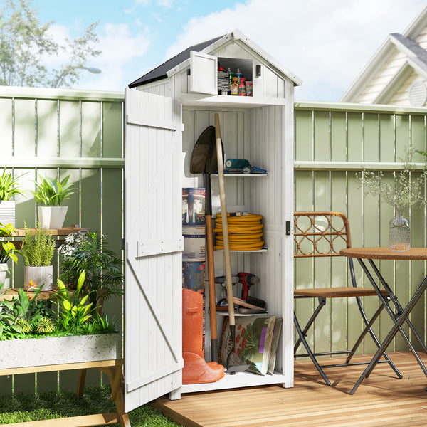 Armoire de Jardin Extérieur, Abri de Jardin en Bois, Abri pour Outils, 3 Étagères, 2 Portes à Loquets, Toit en Pente Bitumé, 77L x 54l x 179H cm, Sapin Traité, Gris Clair