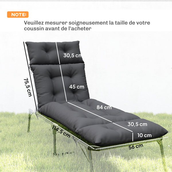 Lot de 2 coussins de chaise longue coussin bain de soleil - épais, confortable et rembourré - matelas transat avec 6 attaches, 190 x 56 x 10 cm, gris foncé