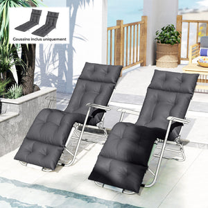 Lot de 2 coussins de chaise longue coussin bain de soleil - épais, confortable et rembourré - matelas transat avec 6 attaches, 190 x 56 x 10 cm, gris foncé
