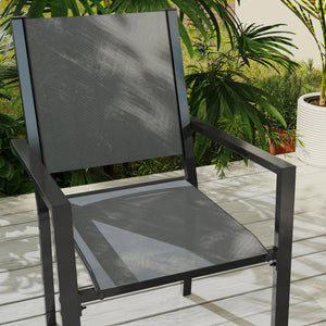 Salon de jardin extérieur 7 pièces, table extérieure avec 6 chaises empilables, plateau à lattes 150 cm, structure en acier anti-rouille, mobilier de jardin, terrasse, patio, gris