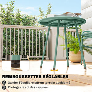 Salon de Jardin Extérieur 3 Pièces en Résine Tressée, Table de Jardin Ronde avec 2 Chaises, Pieds Ajustables, Cadre en Acier Galvanisé, Mobilier de Jardin pour Balcon Terrasse Patio, Vert