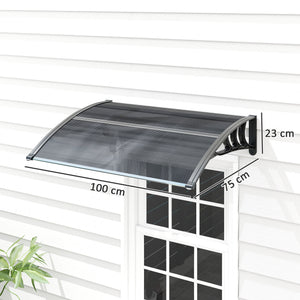 Auvent de porte d'entrée, toit marquise de porte exterieur en polycarbonate et aluminium résistante toit abri protection contre la pluie et UV pour terrasse, balcon, 100 x 75 cm, noir