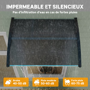 Auvent de porte d'entrée, toit marquise de porte exterieur en polycarbonate et aluminium résistante toit abri protection contre la pluie et UV pour terrasse, balcon, 100 x 75 cm, noir
