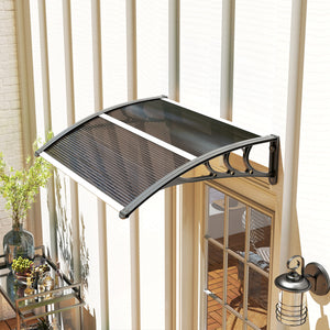 Auvent de porte d'entrée, toit marquise de porte exterieur en polycarbonate et aluminium résistante toit abri protection contre la pluie et UV pour terrasse, balcon, 100 x 75 cm, noir