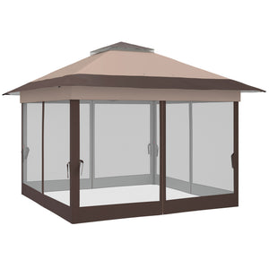 Tonnelle de jardin extérieur tonnelle pliante 3,6x3,6m avec double toit acier polyester moustiquaires + sac de transport à roulettes kaki marron