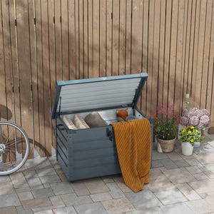 Coffre de rangement extérieur 295L coffre de jardin avec roulettes, vérin à gaz et poignée, en acier galvanisé, 100 x 62 x 65 cm, gris