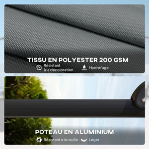 Parasol déporté carré 2,4x2,4m avec pied et dalles lestage - parasol de jardin extérieur, mât aluminium et rotatif 360° par pédale - UV50+ et inclinaison 5 positions pour terrasse, gris