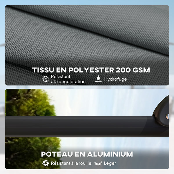 Parasol déporté carré 2,4x2,4m avec pied et dalles lestage - parasol de jardin extérieur, mât aluminium et rotatif 360° par pédale - UV50+ et inclinaison 5 positions pour terrasse, gris
