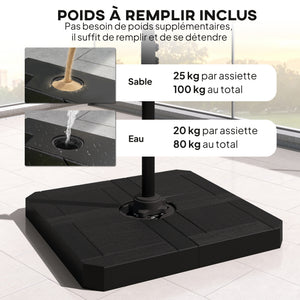 Parasol déporté carré 2,4x2,4m avec pied et dalles lestage - parasol de jardin extérieur, mât aluminium et rotatif 360° par pédale - UV50+ et inclinaison 5 positions pour terrasse, gris