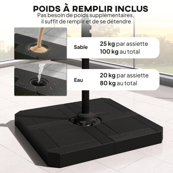 Parasol déporté carré 2,4x2,4m avec pied et dalles lestage - parasol de jardin extérieur, mât aluminium et rotatif 360° par pédale - UV50+ et inclinaison 5 positions pour terrasse, gris