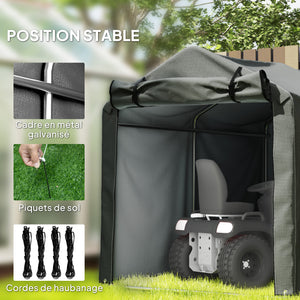 Abri de jardin 2 x 1,6 x 1,65 m, abri vélo extérieur avec cadre en métal galvanisé, imperméable et résistant aux UV, tente de stockage pour vélo, moto, outils, gris foncé