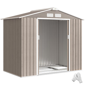 Abri de jardin en métal 2,77 m² cabane de jardin 213 x 130 x 185 cm cabanon rangement outils avec kit de fondation, porte coulissante verrouillables et 4 aérations - marron clair