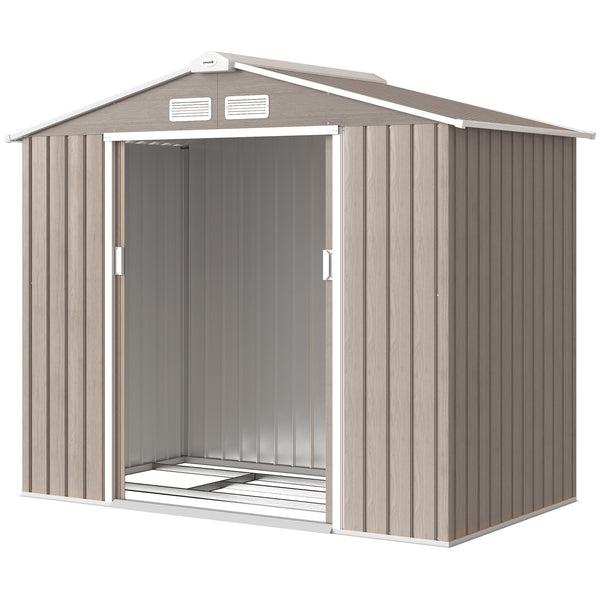 Abri de jardin en métal 2,77 m² cabane de jardin 213 x 130 x 185 cm cabanon rangement outils avec kit de fondation, porte coulissante verrouillables et 4 aérations - marron clair