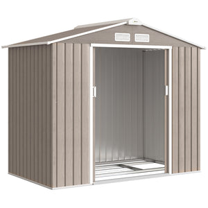 Abri de jardin en métal 2,77 m² cabane de jardin 213 x 130 x 185 cm cabanon rangement outils avec kit de fondation, porte coulissante verrouillables et 4 aérations - marron clair