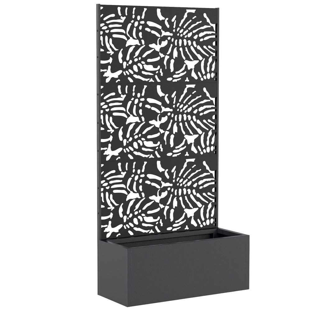 Jardinière avec treillis, bac à fleurs, lit surélevé avec brise-vue, pour plantes grimpantes, légumes, fleurs, métal, intérieur et extérieur, cour jardin balcon, 90 x 37,5 x 180 cm, noir