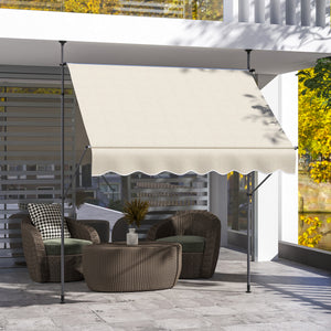 Store banne autoportant manuel auvent rétractable 2L x 1,2l x 2,1-3H m inclinaison réglable pour balcon sans trous à percer métal alu polyester sable