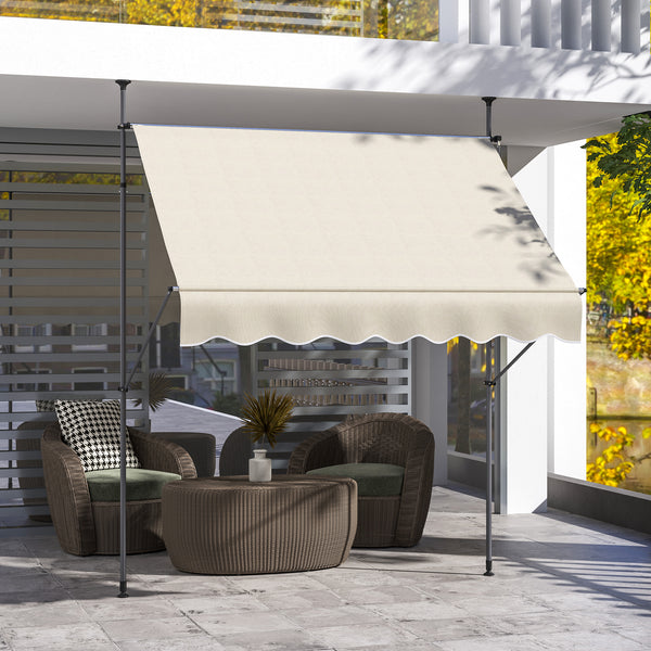 Store banne autoportant manuel auvent rétractable 2L x 1,2l x 2,1-3H m inclinaison réglable pour balcon sans trous à percer métal alu polyester sable
