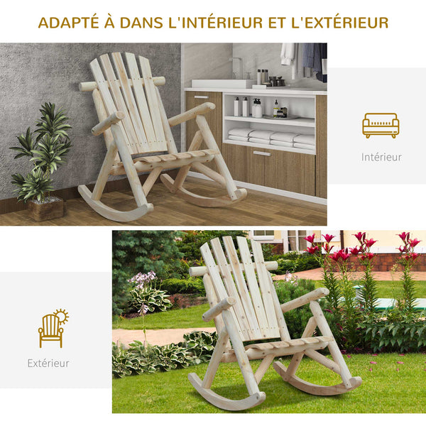Fauteuil de Jardin Adirondack à Bascule Rocking Chair Style néo-rétro Assise Dossier Ergonomique Bois Naturel de pin