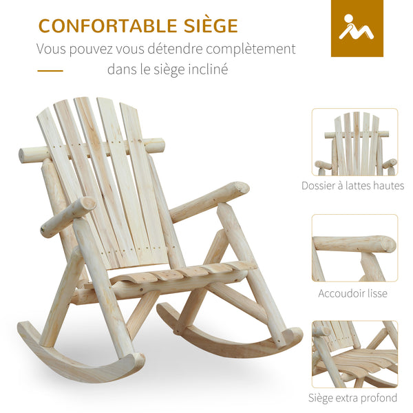 Fauteuil de Jardin Adirondack à Bascule Rocking Chair Style néo-rétro Assise Dossier Ergonomique Bois Naturel de pin