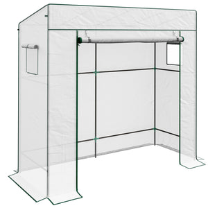 Serre de jardin PE, serre de balcon, bâche renforcée 140 g/m², châssis en acier, porte zippée enroulable, 2 fenêtres, pour légumes plantes fleurs, intérieur et extérieur, 196x77x197cm, blanc