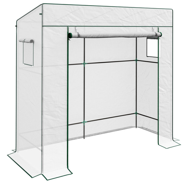 Serre de jardin PE, serre de balcon, bâche renforcée 140 g/m², châssis en acier, porte zippée enroulable, 2 fenêtres, pour légumes plantes fleurs, intérieur et extérieur, 196x77x197cm, blanc