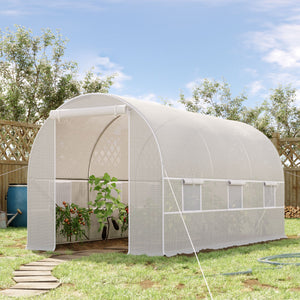 Serre tunnel de jardin 8m², serre de jardin tunnel 400x200x200cm avec porte et 6 fenêtres, pour extérieur, toutes saisons, légumes, fruits, fleurs, bâche PE haute densité 140 g/m² blanc