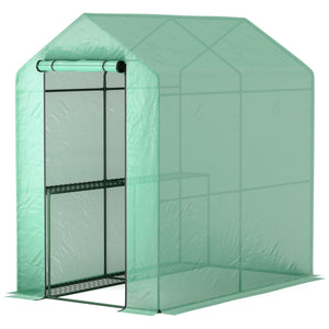 Serre de jardin PE avec étagère 2 niveaux, serre de balcon, bâche renforcée 140 g/m², châssis en acier, porte zippée enroulable, pour légumes plantes fleurs, 186 x 120 x 190 cm, vert