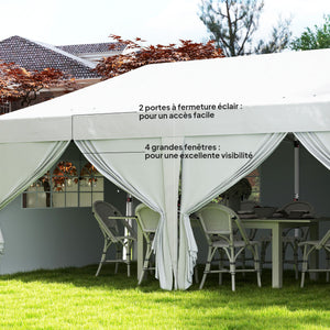 Tonnelle de jardin exterieur tonnelle pliante 3 x 6 m pop-up avec 6 parois latérales, trous de drainage, sac de transport inclus, barnum pliant pour camping festival mariage, blanc