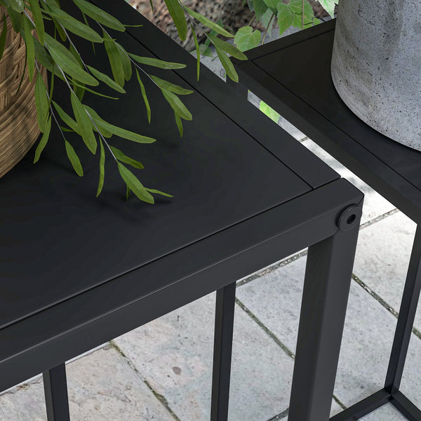 Lot de 2 supports pot de fleurs supports pour plantes encastrables structure en acier 2 hauteurs différentes 58,5 et 65 cm design scandinave noir