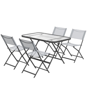 Ensemble de jardin 4 chaises + 1 table salon de jardin 5 pièces pilables chaises textilènes et plateau en verre trempé gris