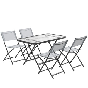 Ensemble de jardin 4 chaises + 1 table salon de jardin 5 pièces pilables chaises textilènes et plateau en verre trempé gris