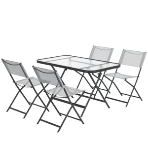 Ensemble de jardin 4 chaises + 1 table salon de jardin 5 pièces pilables chaises textilènes et plateau en verre trempé gris