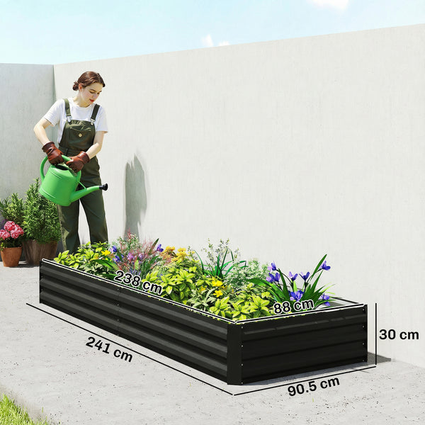 Carré Potager en Métal Modulable - Potager Surélevé 241x90,5x30cm en Acier Galvanisé - Jardinière Extérieur Anti-Rouille pour Légumes et Fleurs, Noir