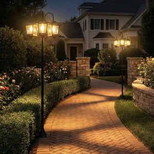 Lampadaire extérieur sur pied à 3 têtes, lampadaire solaire extérieur, éclairage LED, capteur automatique crépuscule à l'aube, IP44, hauteur 188 cm, pour jardin, cour ou allée, noir