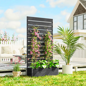 Jardinière avec treillis, lit surélevé de jardin, jardinière extérieure pour plantes grimpantes, bac à fleurs rectangulaire pot de plantes pour balcon terrasse patio, 90,5x38x180 cm, noir