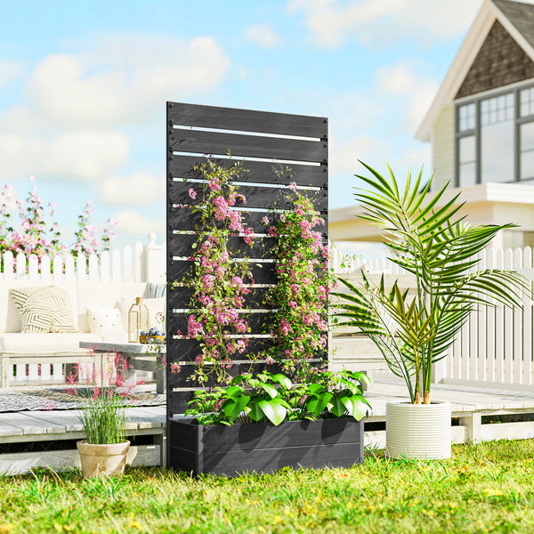 Jardinière avec treillis, lit surélevé de jardin, jardinière extérieure pour plantes grimpantes, bac à fleurs rectangulaire pot de plantes pour balcon terrasse patio, 90,5x38x180 cm, noir